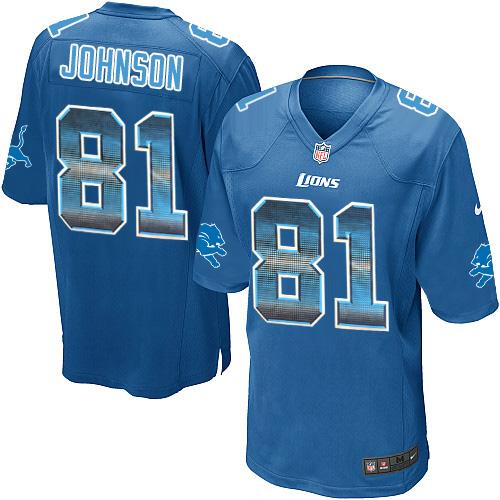Nike Lions #81 Calvin Johnson Blue Team Color Men's Stitched NFL Limited Strobe Jersey - Click Image to Close